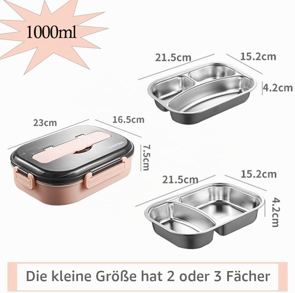 Brotdose aus Edelstahl,Lunchbox mit 2/3/4/5 Fächern,mit Stäbchen und Löffel,Bento Box zum Wandern/Re