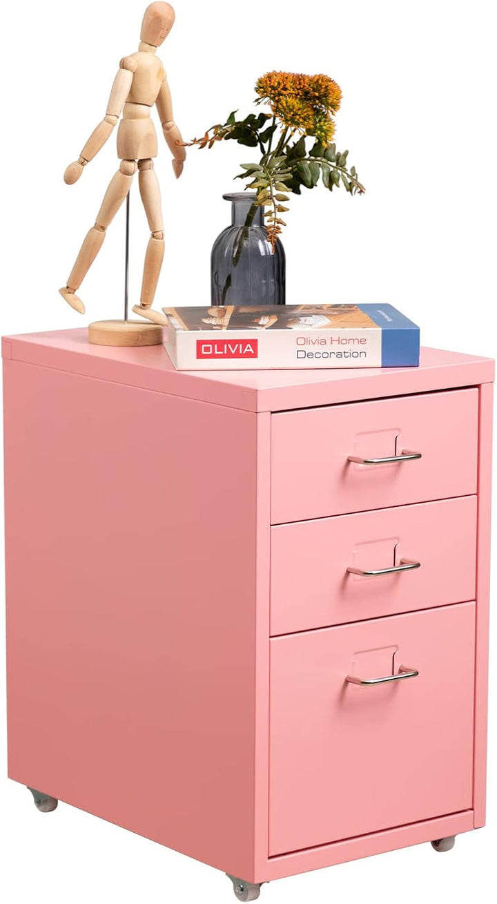 HollyHOME Mobiler Aktenschrank mit 3 Schubladen, rollbarer Aktenordner unter dem Schreibtisch, Aufbe