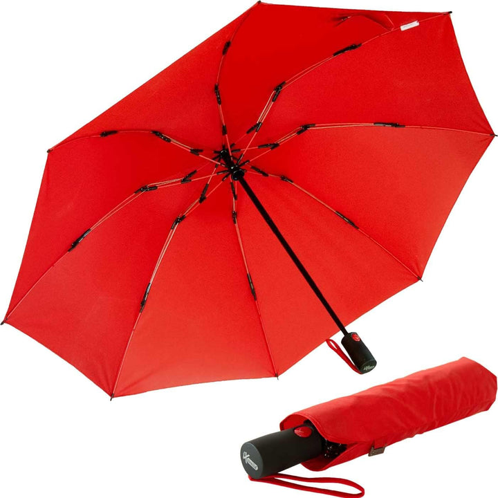 iX-brella Reverse umgekehrt öffnender Fiberglas-Taschenschirm mit farbigen Speichen - rot, Rot