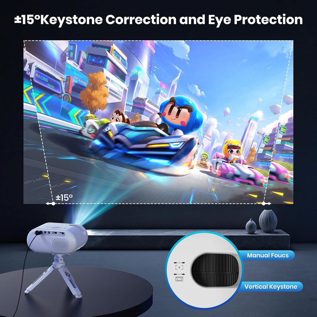 Mini Beamer mit Stativ 1080p WLAN- und Bluetooth-Unterstützung Tragbarer Beamer, Kompatibel mit Smar