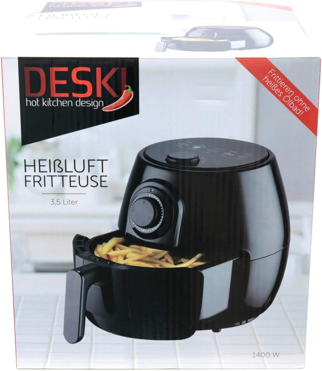 Heissluft Fritteuse DESKI 3,5 Liter 1400 W schwarz glänzend