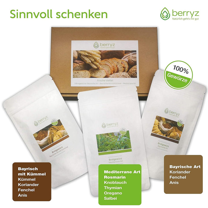 Brotgewürz 3-er Set | Bayrische Art 100g + Bayrische Art mit Kümmel 100g + Mediterrane Art 90g | Vie