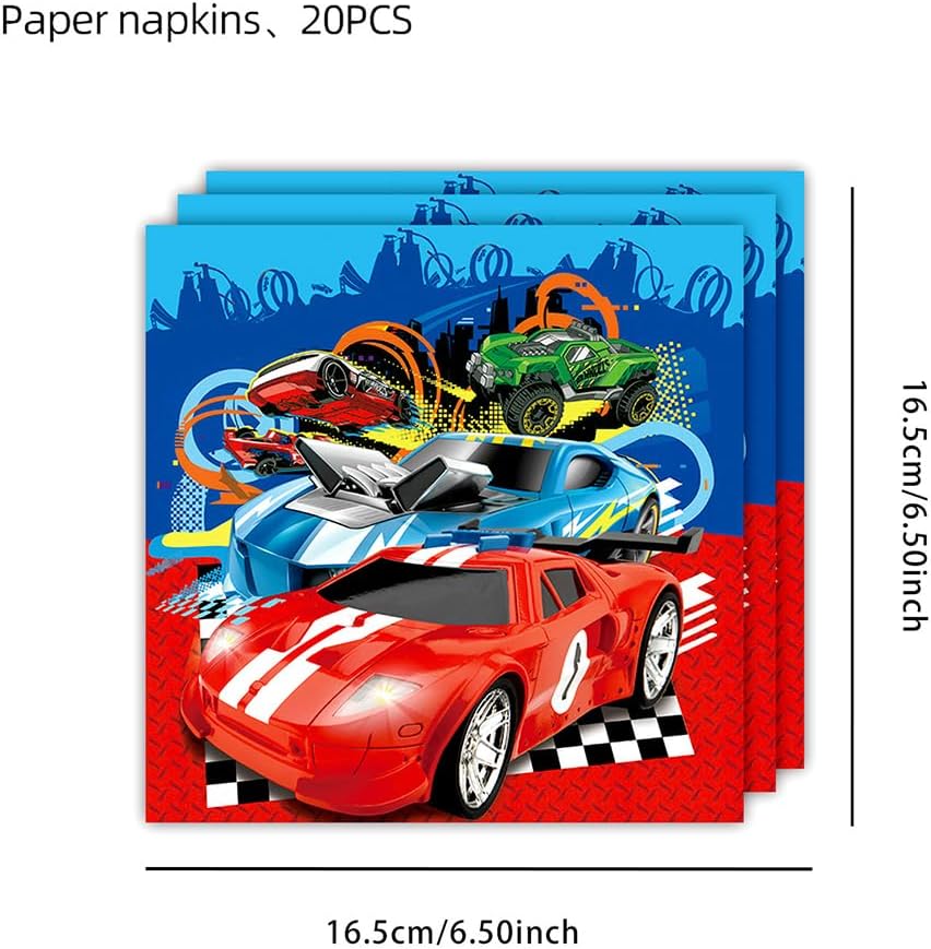 Doyomtoy Racing Car Spiel Auto Theme Partyzubehör Rennauto Geschirrset, Partyzubehör Set für 20 Gäst