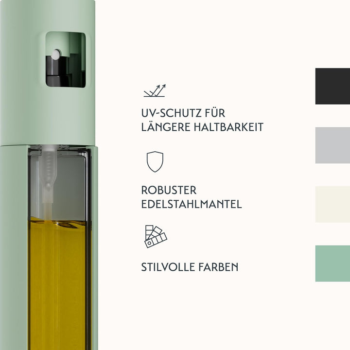 SCHMIDT & KRAMER Ölsprüher I hochwertige Öl-Sprühflasche aus Edelstahl & Glas, für gesundes Kochen I