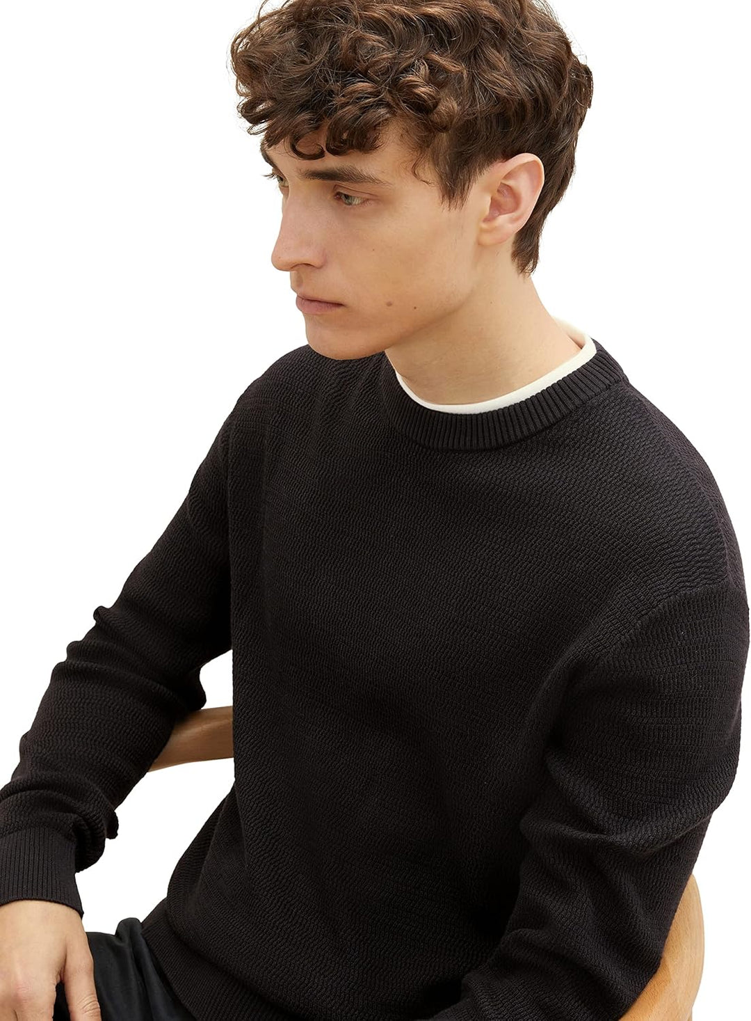 TOM TAILOR Denim Herren Denim 2-in-1 Pullover mit unterlegtem Kragen S 29999 - Black, S 29999 - Blac