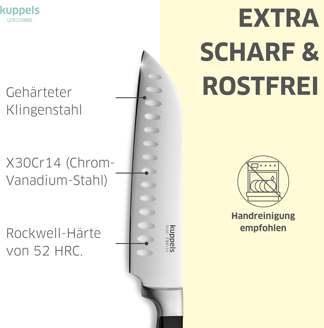 Kuppels Solid Santokumesser 7" mit Kullenschliff | extrem scharf & schnitthaltig | japanischer Messe