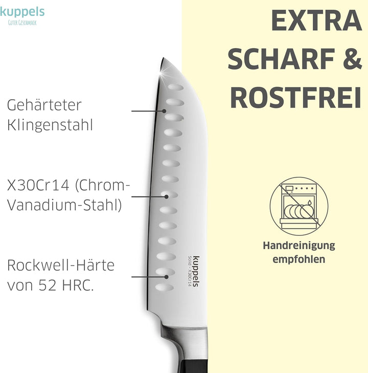 Kuppels Solid Santokumesser 7" mit Kullenschliff | extrem scharf & schnitthaltig | japanischer Messe