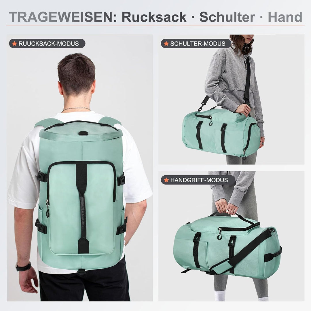 45L Sporttasche Damen Herren, Gross Reisetasche mit Schuhfach und Nassfach Travel Duffle Bag mit Ruc