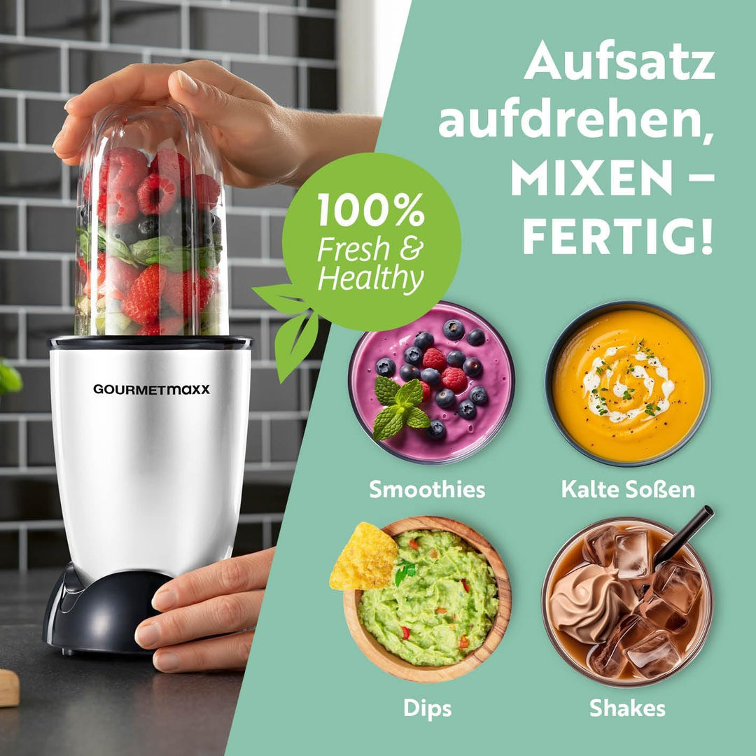 GOURMETmaxx Mr. Magic Power Pro Mixer 400 Watt | Smoothie Maker mit to go Deckel | Standmixer mit Mi