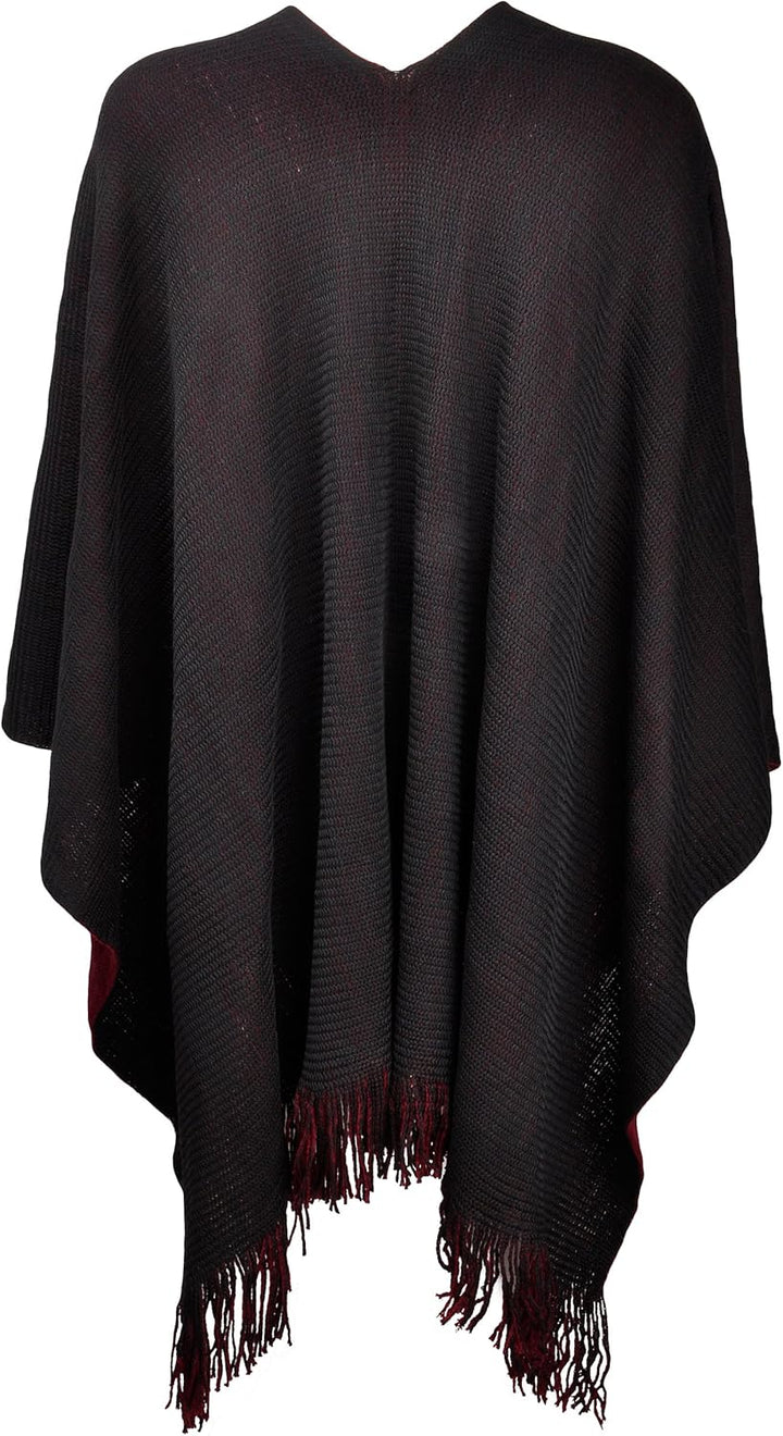 ZLYC Damen Herbst Winter Kaschmir Poncho Capes Retro Strick Cardigans mit Fransen Einheitsgrösse Rot