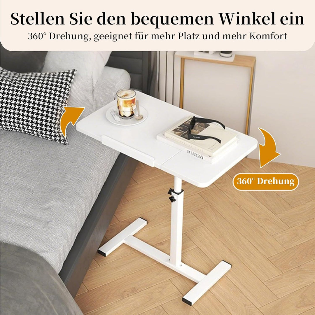 Beistelltisch Klein Couchtisch Holz: Kaffeetisch C Form Höhenverstellbar Sofatisch Rollen Tisch 360°