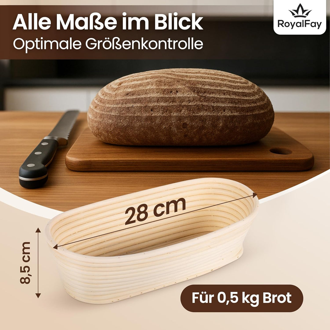 Gärkörbchen oval 28 cm – Brotform aus natürlichem, atmungsaktivem Rattan für 0,5 kg Teig – inklusive