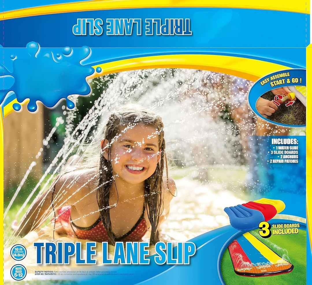 Generisch Wasserrutsche Garten für Kinder, 488 * 208CM Dreispurige Rutschbahn mit 3 Bodyboards, Wass
