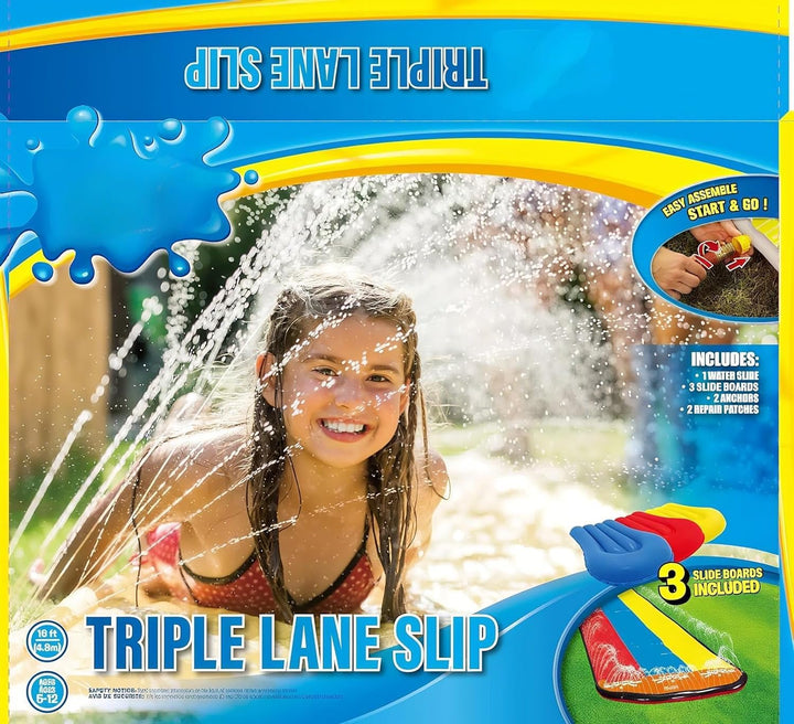 Generisch Wasserrutsche Garten für Kinder, 488 * 208CM Dreispurige Rutschbahn mit 3 Bodyboards, Wass