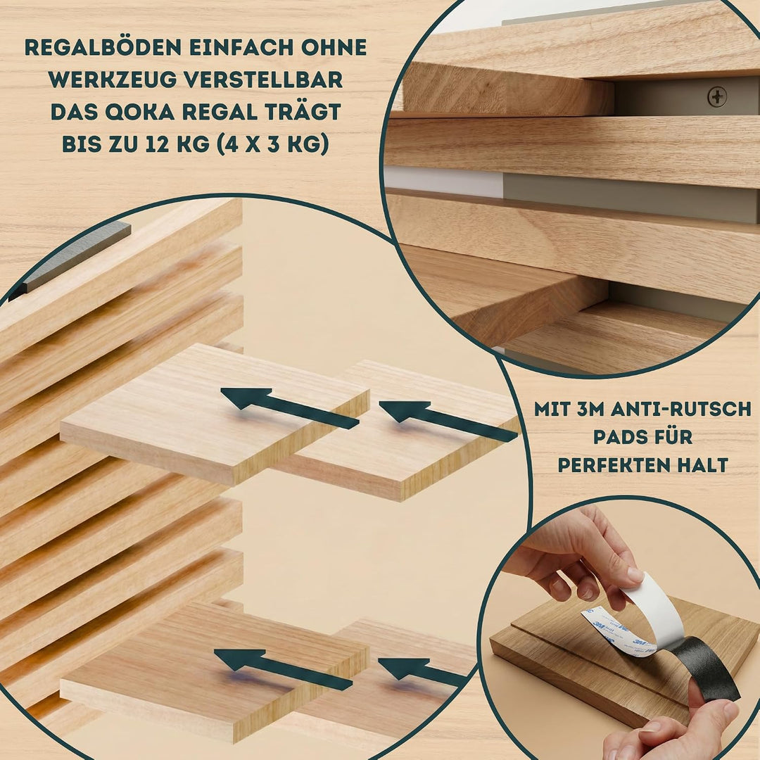 Wandregal Holz Hängend - Modulares Bücherregal Set aus Massivholz - Schwebendes Regalbrett für Wohnz