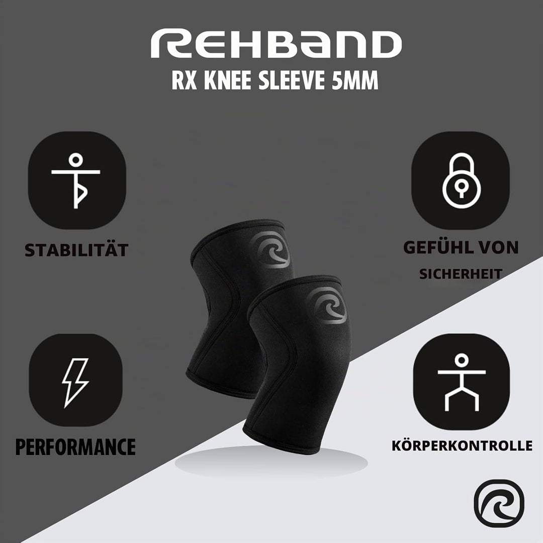 Rehband Kniebandage Kraftsport, Kniestütze für Cross Fit &amp; schweres Training, Knee Sleeve aus 5 mm N