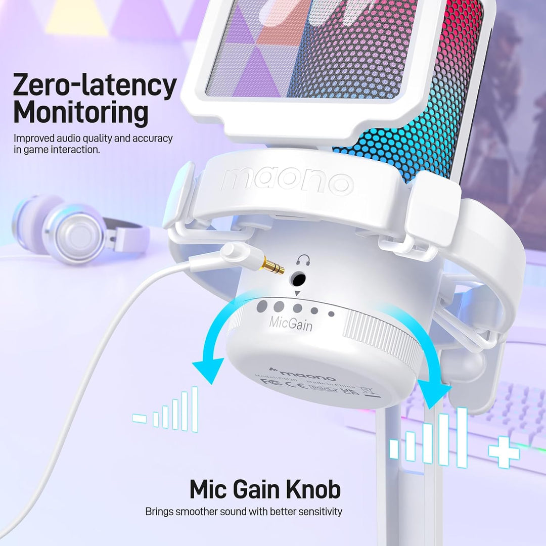 MAONO USB Gaming Mikrofon, Noise Cancellation Kondensator Microphone mit Mute, Gain, Monitoring, Pop