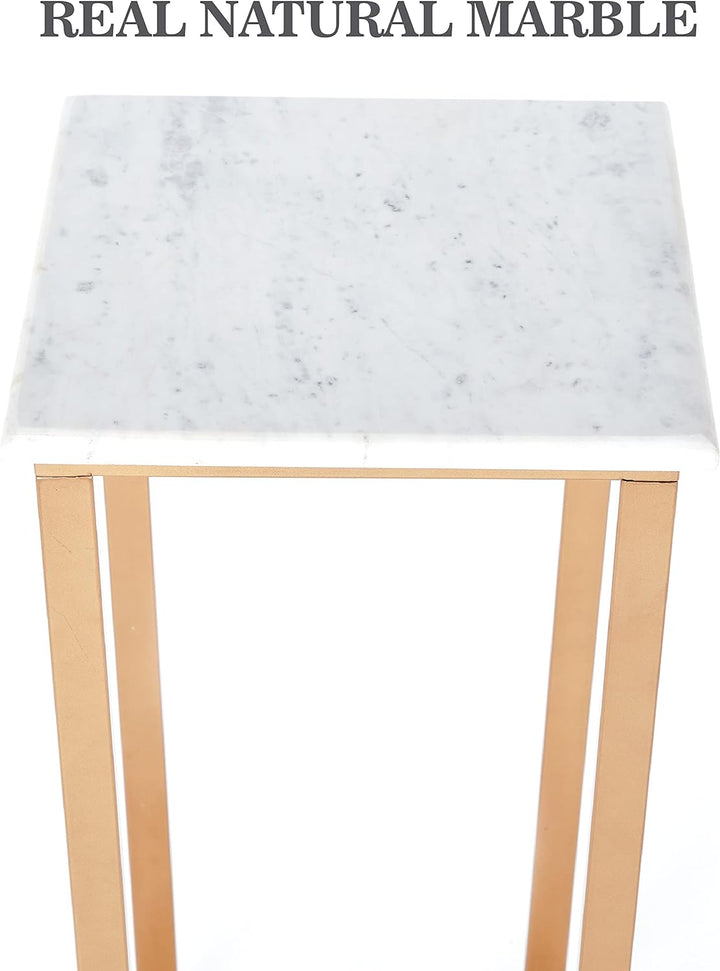 Penguin Home® Beistelltisch, Marmor und Eisen, Weiss und goldfarben, 30.5x30.5x63.5cm