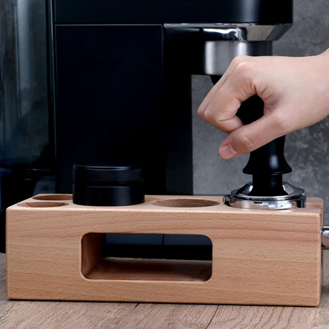 efuturetime Tamper Station 58mm Tamperstation Holz Coffee Abklopfbehälter Wooden, Andrückstation für