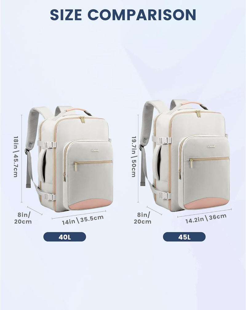 LOVEVOOK Handgepäck Rucksack Flugzeug, 45L Gross Reiserucksack Damen Kofferrucksack, Wasserdicht Rei