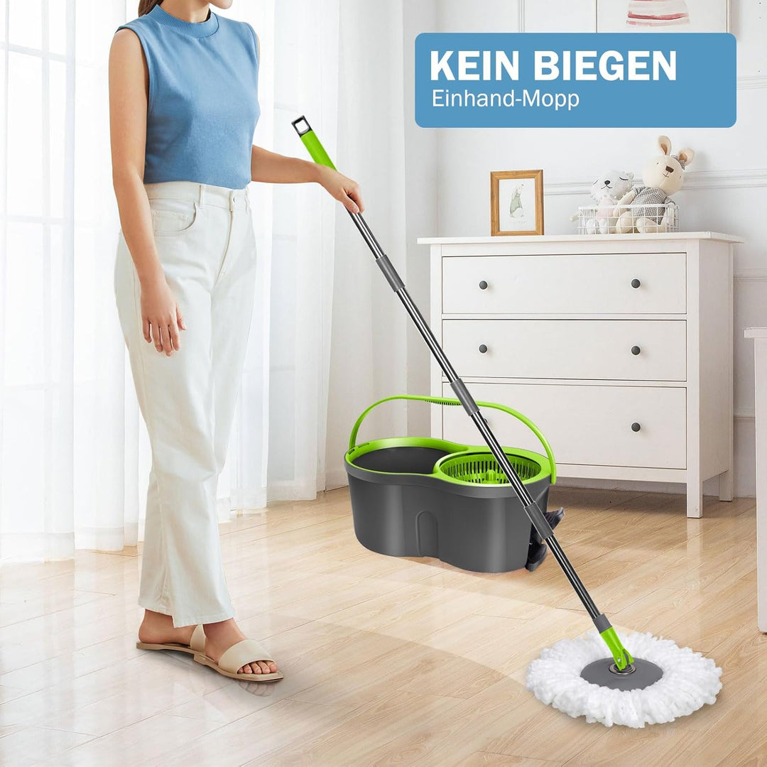 Wischmopp Set mit Eimer, Masthome 2-in-1 Bodenwischer Komplett Set mit 3 Mikrofaser-Pads, Wischmopp