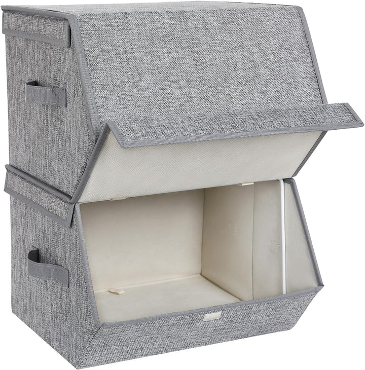 SONGMICS Aufbewahrungsbox, 2er Set, Faltbox, stapelbare Stoffbox, mit magnetischem Klappdeckel, Meta