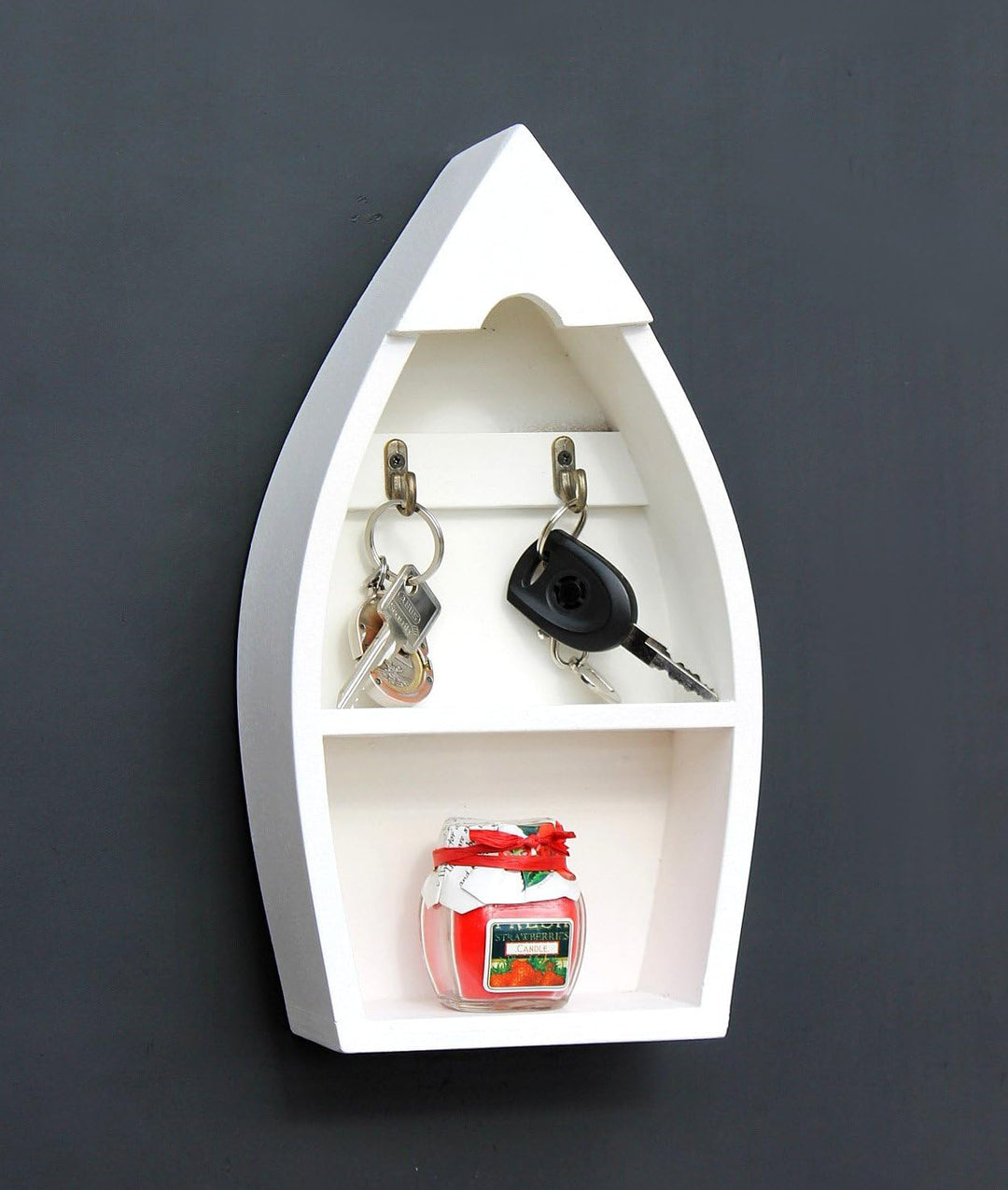 DanDiBo Schlüsselboard aus Holz mit Ablage Boot Schlüsselhaken Wandregal 30-38 cm Schlüsselleiste Sc