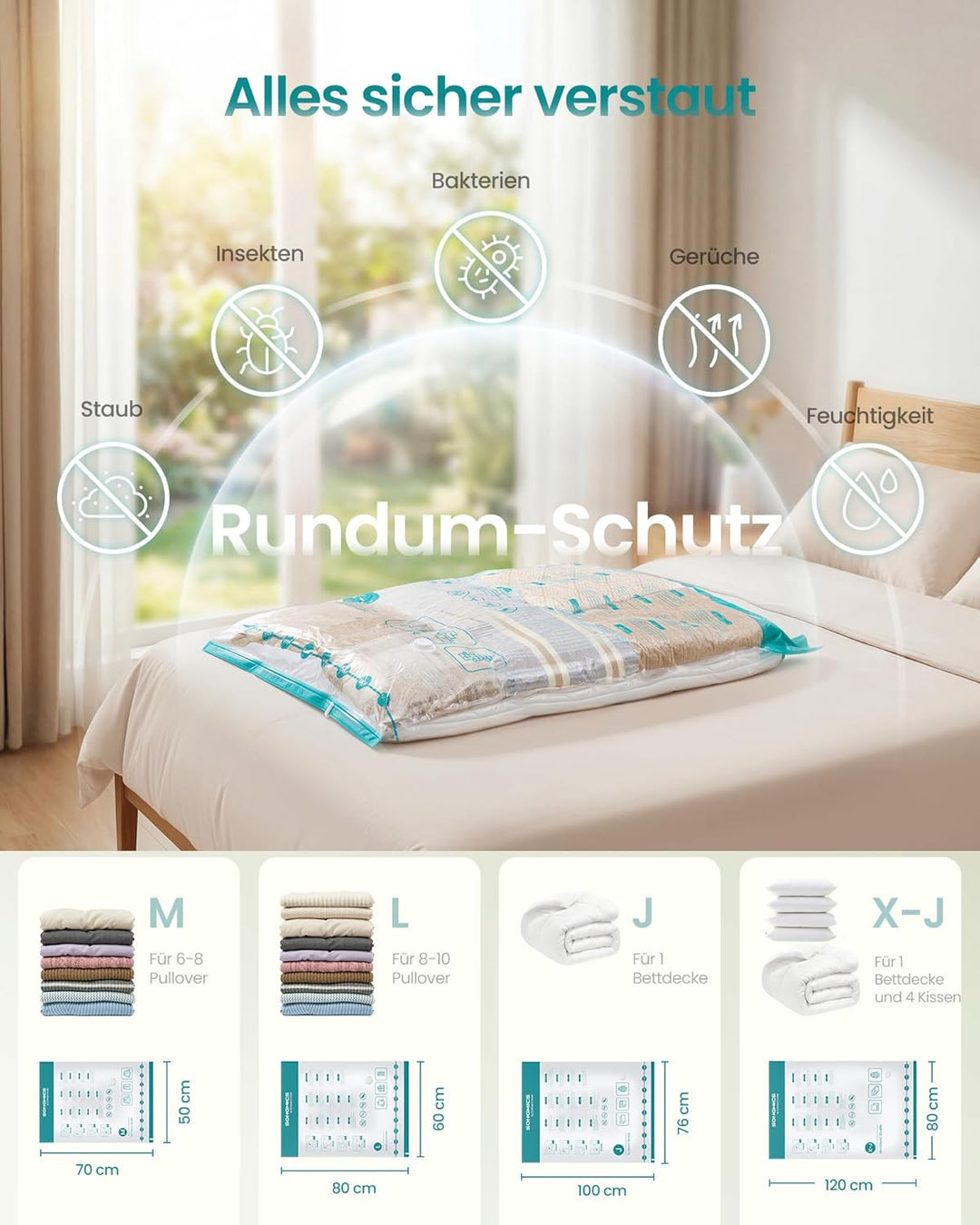 SONGMICS Vakuumbeutel für Kleidung, Vakuumierbeutel, elektrische Pumpe wiederaufladbar, Aufbewahrung
