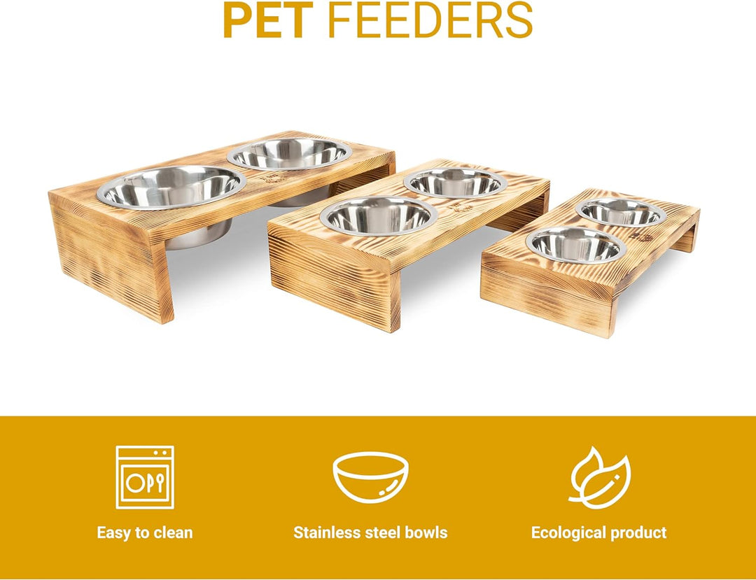 RF - DEER Hunde Futterstation mit 2 Edelstahlnäpfen | Futternapf Erhöht aus Holz | Fressnapf Katze,