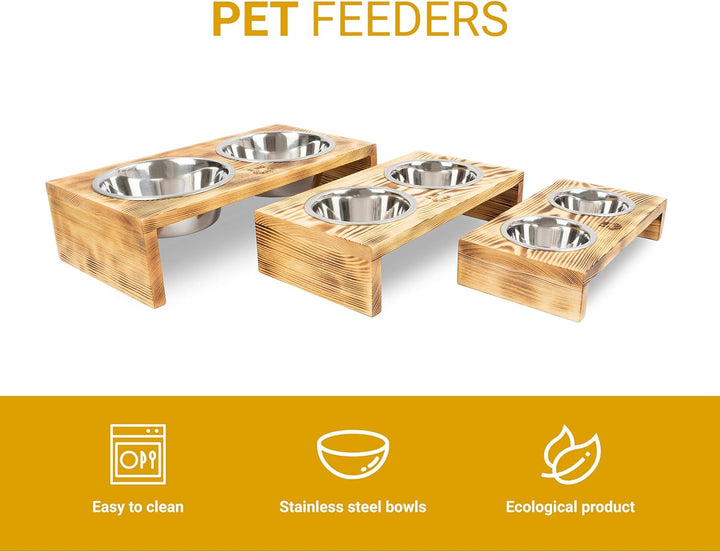 RF - DEER Hunde Futterstation mit 2 Edelstahlnäpfen | Futternapf Erhöht aus Holz | Fressnapf Katze,