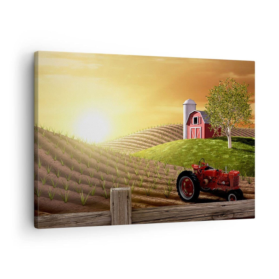 Bilder auf Leinwand Morgen Bauernhof Feld Plantage Leinwandbild 70x50cm Wandbilder Dekoration Wohnzi