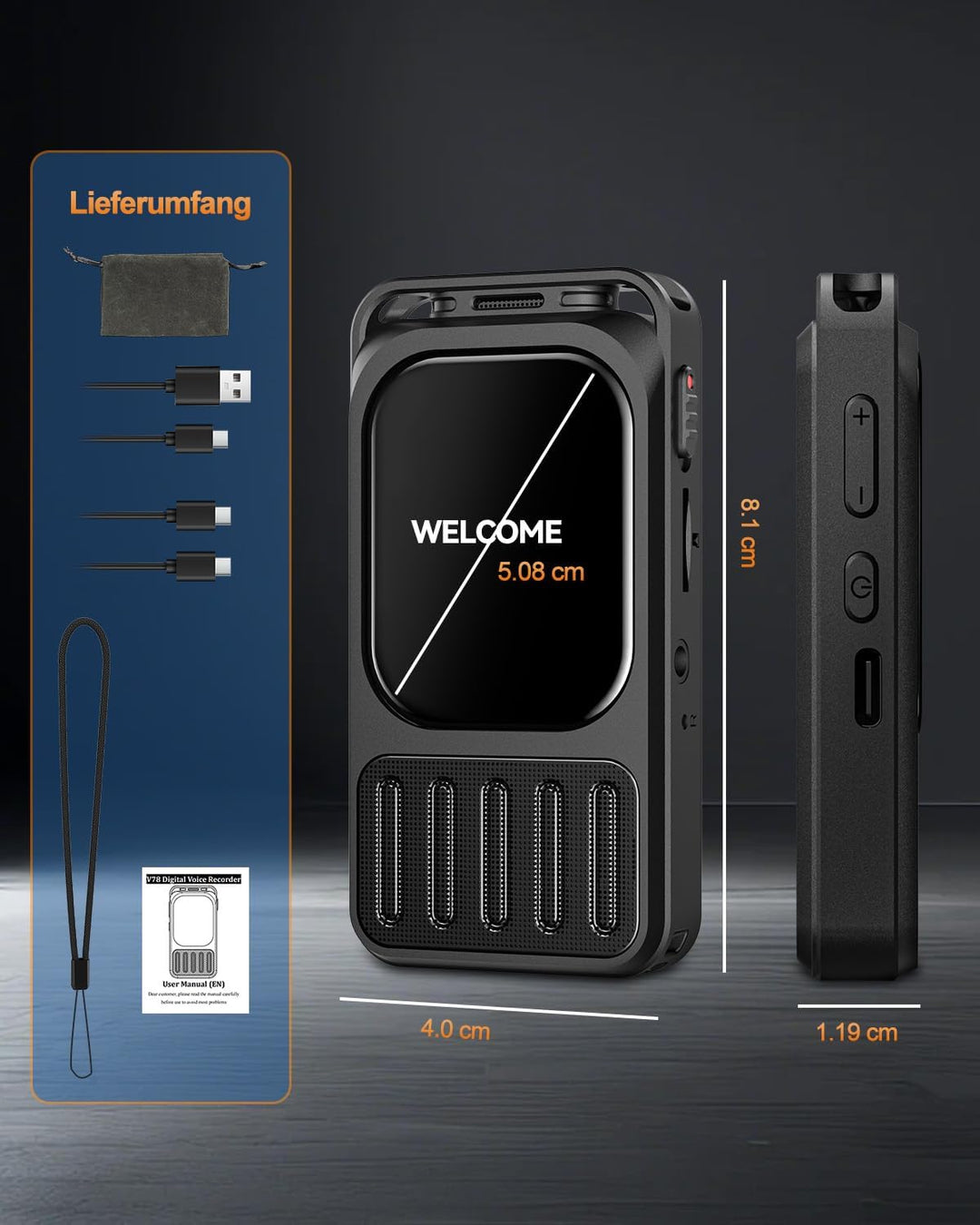 Diktiergerät mit 2 Zoll Touchscreen & Bluetooth, XIXITPY HD 100Std Aufnahmegerät mit DSP-Rauschunter