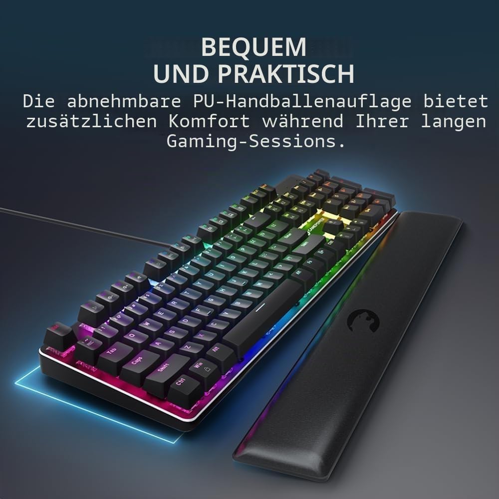 GAMEPOWER Ogre RGB Gaming Tastatur, Blue Switch Mechanical Keyboard, QWERTZ DE-Layout, mit Handgelen