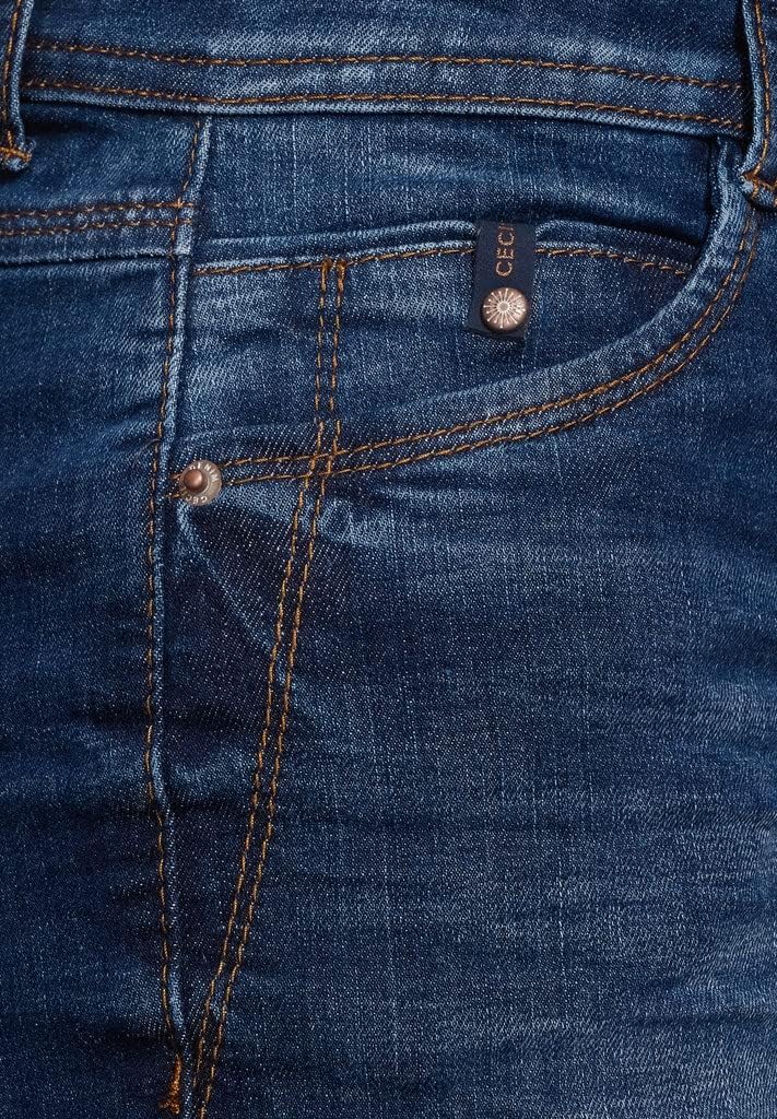 Cecil Damen Toronto Lang Jeans 26W / 32L Mid Blue Used Wash, 26W / 32L Mid Blue Used Wash