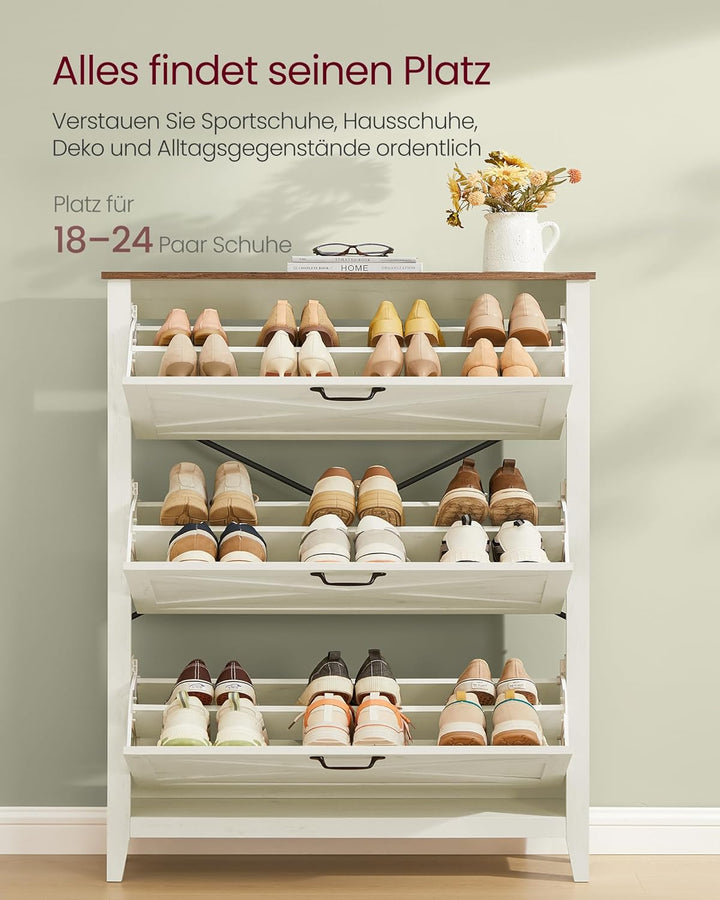 VASAGLE LIRY Kollektion - Schuhschrank 3 Klappen, Schuhkipper, freistehendes schmales Schuhregal, fü
