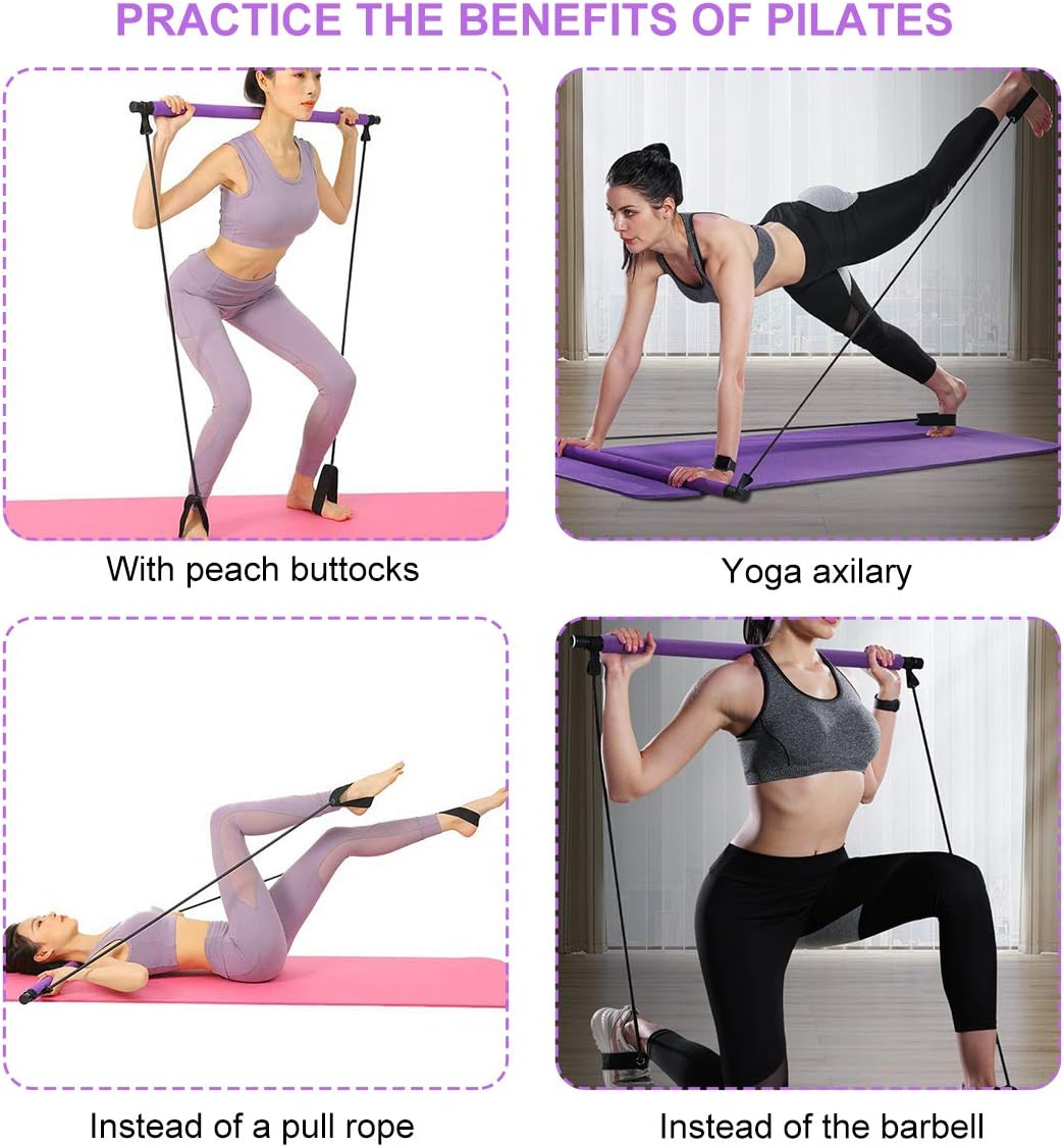 Surplex Pilates Bar Kit mit Widerstandsband, Bodybuilding Yoga Pilates Stick mit Fussschlaufe, Ideal