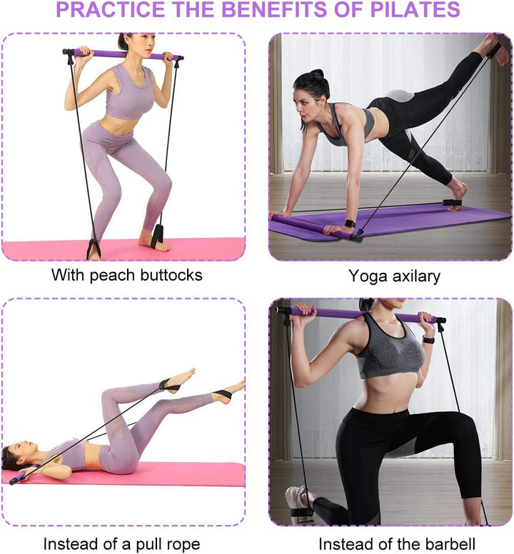 Surplex Pilates Bar Kit mit Widerstandsband, Bodybuilding Yoga Pilates Stick mit Fussschlaufe, Ideal