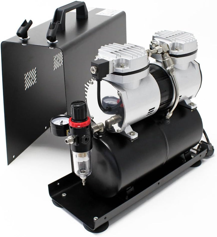 Airbrush Kompressor AS196A mit Lufttank 2 Zylinder Kolben 6 bar 2 Stufenschalter