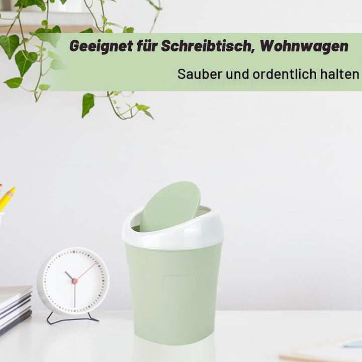 4 Stücke Mülleimer Klein mit Deckel, Mini Tischmülleimer mit Schwingdeckel und 8 Rollen Müllsäcke, B