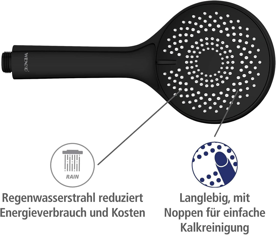 WENKO Wasserspar Duschkopf Watersaving, Handbrause mit Wasserspar-System, 3 Strahlarten, Ø 11 cm, AB
