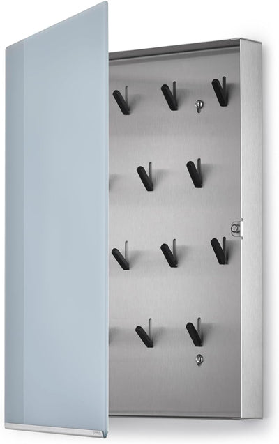 blomus -VELIO- Schlüsselkasten / Glasmagnettafel in trendigem Grau, hochwertige Verarbeitung, 14 Sch