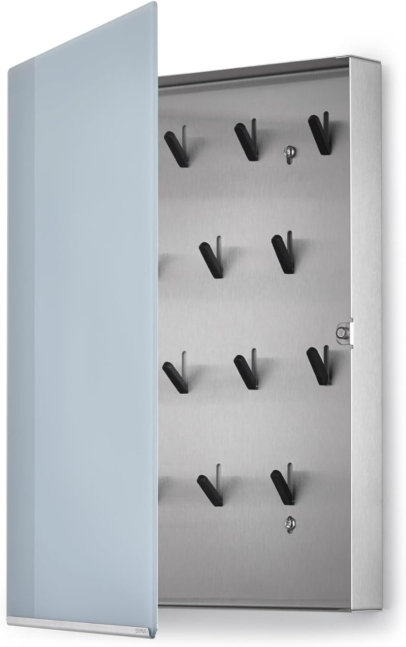 blomus -VELIO- Schlüsselkasten / Glasmagnettafel in trendigem Grau, hochwertige Verarbeitung, 14 Sch