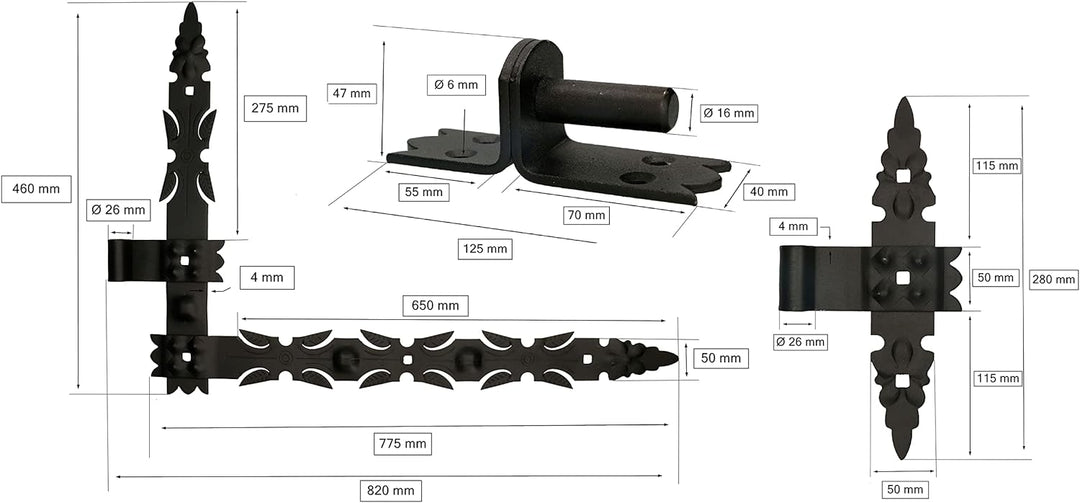 KOTARBAU® Winkelband Geschmiedet 800x460 mm Satz 2x Scharnier + Kloben und Mittelband Komplet Satz f