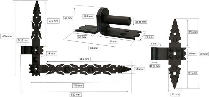 KOTARBAU® Winkelband Geschmiedet 800x460 mm Satz 2x Scharnier + Kloben und Mittelband Komplet Satz f