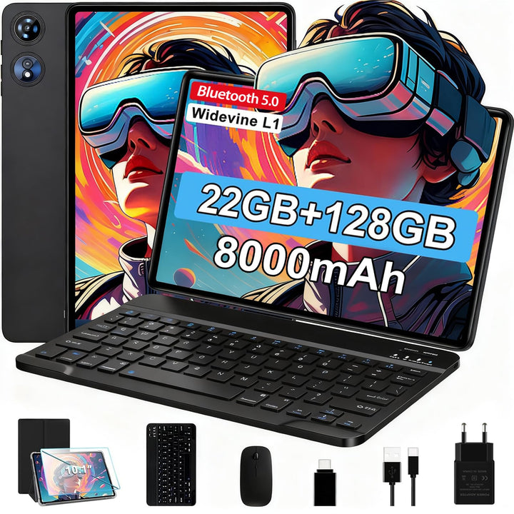 2026 Neueste Tablet 10 Zoll Android Octa-Core 22GB RAM+128GB ROM 2TB Erweiterbar, BT 5.0, 8000mAh, 8