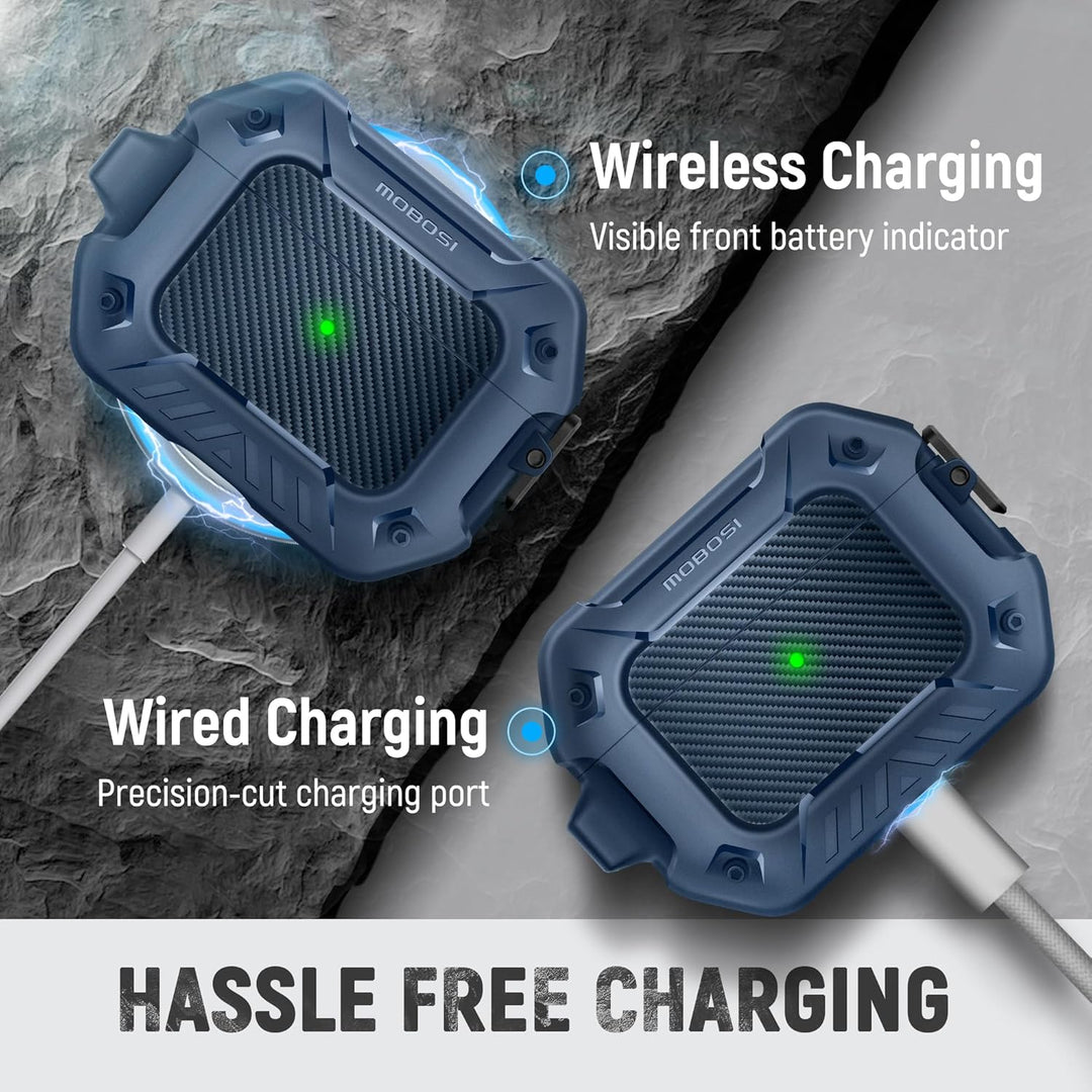 MOBOSI Schutzhülle für AirPods Pro 2. / 1. Generation, Secure Lock Clip Kohlefaser-Schutzhülle mit S
