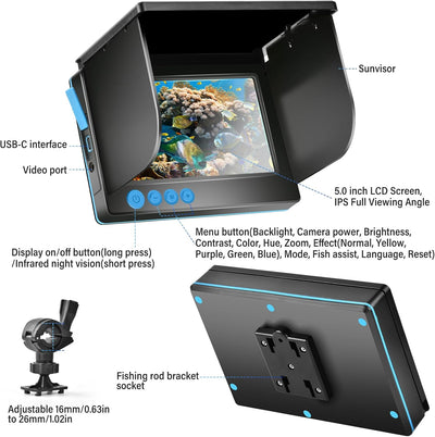 Deeper Fishfinder, Unterwasserkamera Angeln, Weitwinkel-Infrarot-Nachtsicht, Host IP65 wasserdicht,