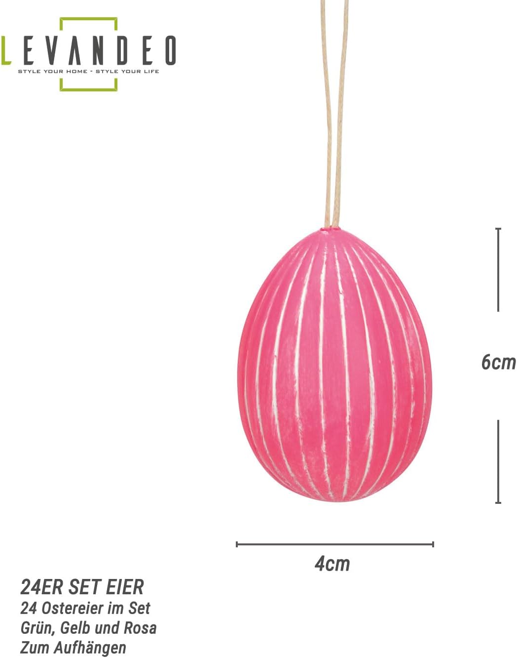 levandeo 24er Set Deko Eier Hängedeko Ostern Rosa Gelb Grün Pink Ostereier zum Aufhängen Osterdeko D