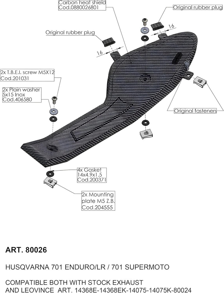 Hitzeschild LeoVince Auspuffabdeckung SBK, Carbon für Husqvarna 701 Enduro/LR/Supermoto 2016-2019
