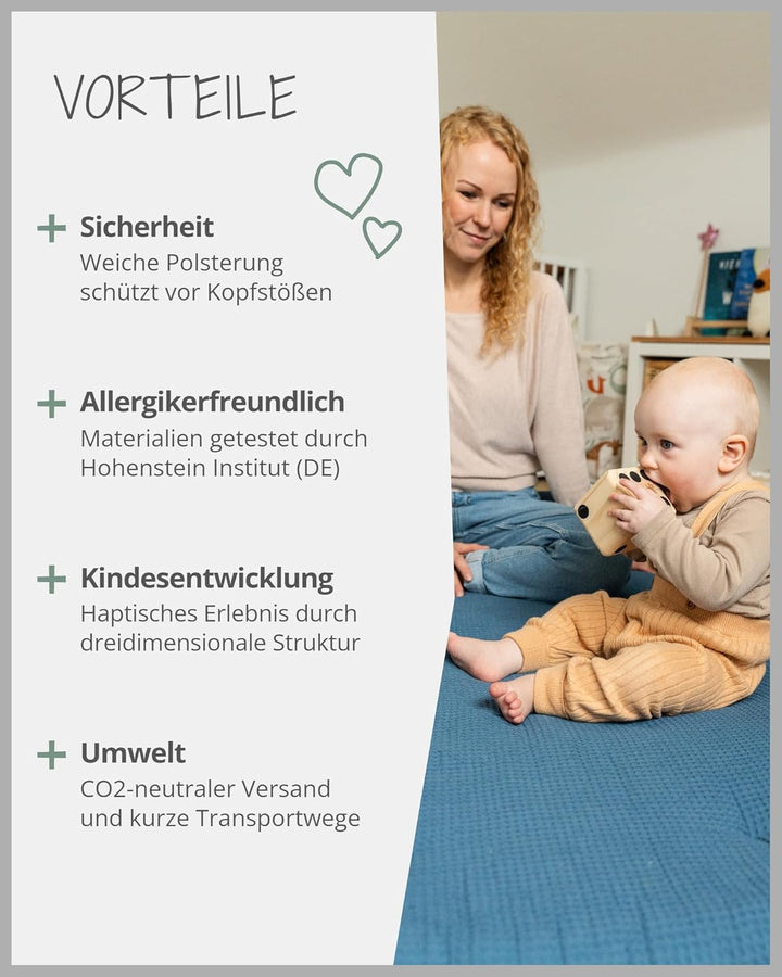 ULLENBOOM ® Baby Krabbeldecke 120x120 cm gepolstert in Blau (Made in EU) - Krabbeldecke für Baby mit